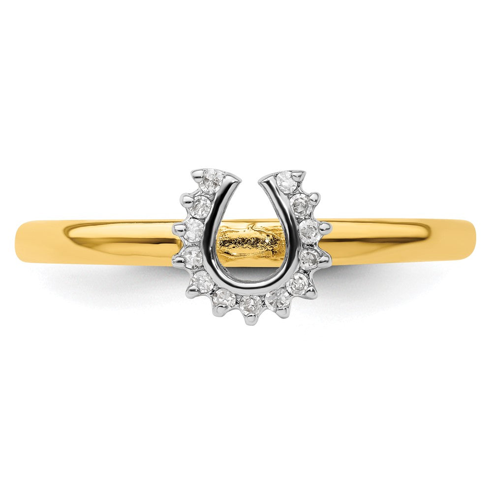 Buy Stylish Yellow-Plated Sterling Silver Stackable Horseshoe Ring with Diamond Accent