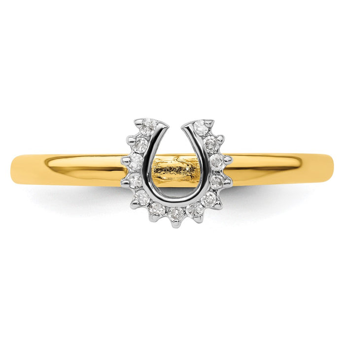 Buy Stylish Yellow-Plated Sterling Silver Stackable Horseshoe Ring with Diamond Accent-4