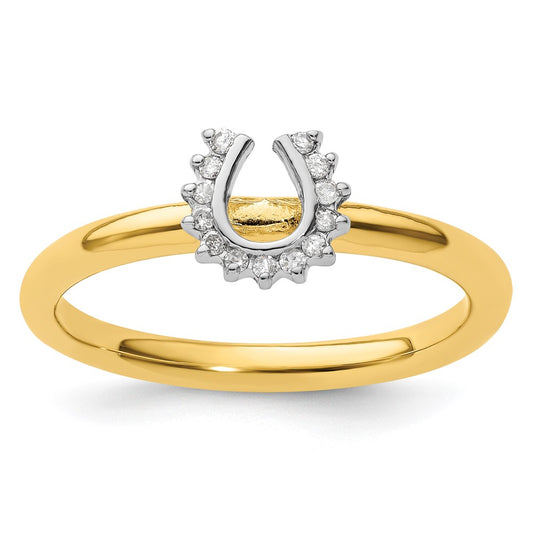 Buy Stylish Yellow-Plated Sterling Silver Stackable Horseshoe Ring with Diamond Accent