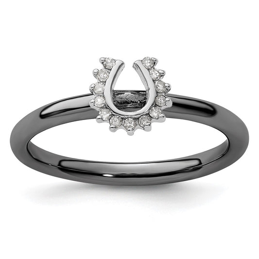 Shop Exclusive Black-Plated Sterling Silver Horseshoe Ring with Diamond Accents