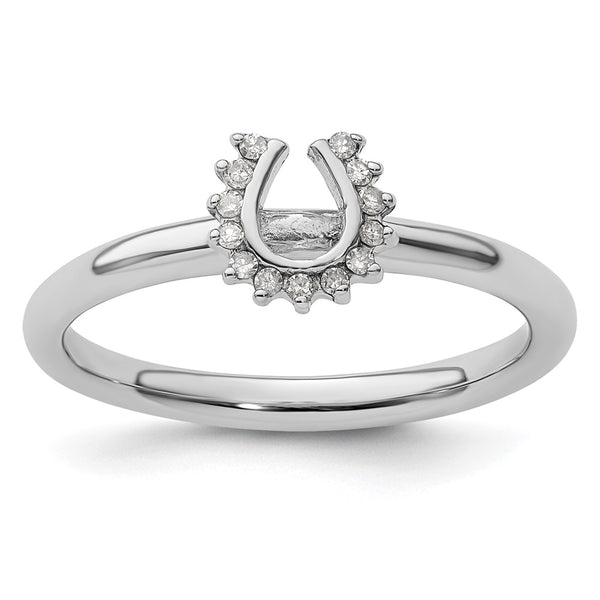 Rhodium-Plated Sterling Silver Stackable Horseshoe Ring - 14K Gold