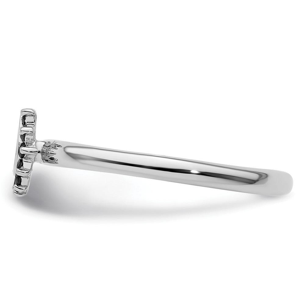 High-Quality Rhodium-Plated Sterling Silver Horseshoe Ring with Black Diamonds - Stylish & Affordable!