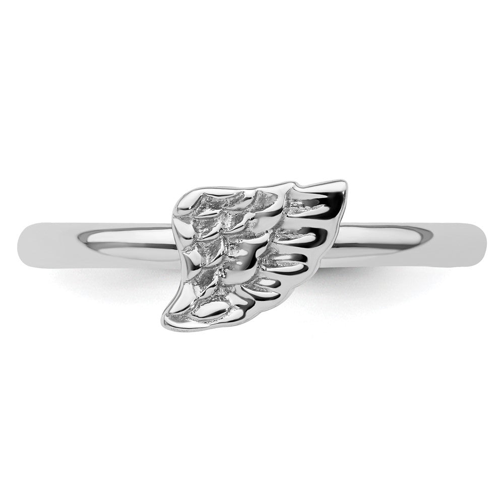 Shop Stylish Rhodium-Plated Sterling Silver Stackable Angel Wing Ring - Affordable Elegance