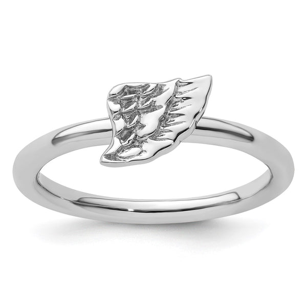 Rhodium-Plated Sterling Silver Stackable Angel Wing Ring
