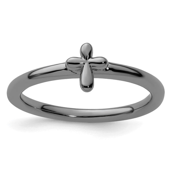 Ruthenium-Plated Sterling Silver Stackable Cross Ring