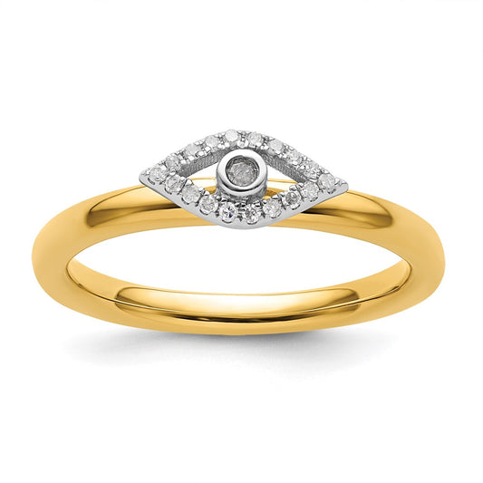 High-Quality Sterling Silver Stackable Evil Eye Ring with Diamond Accents