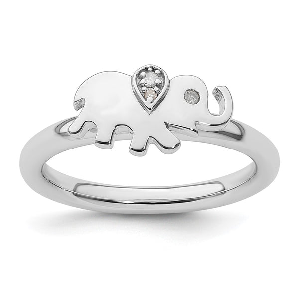 Sterling Silver Stackable Elephant Diamond Ring