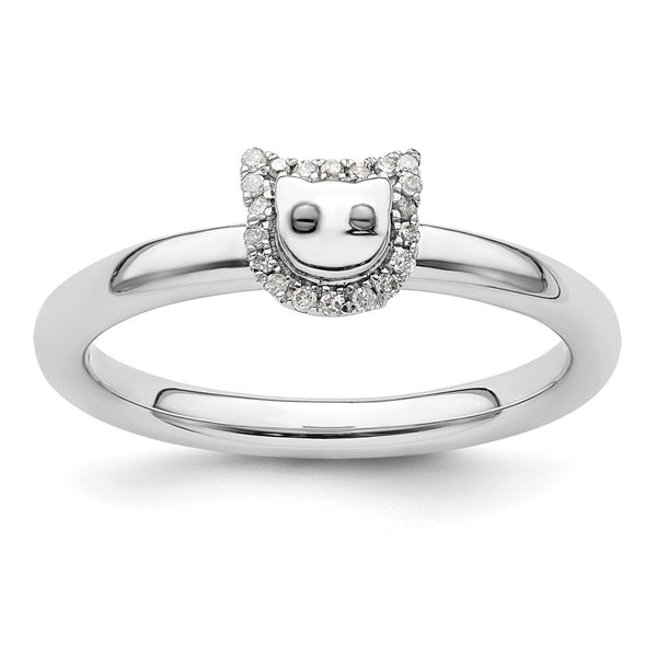 Sterling Silver Cat Diamond Stackable Ring