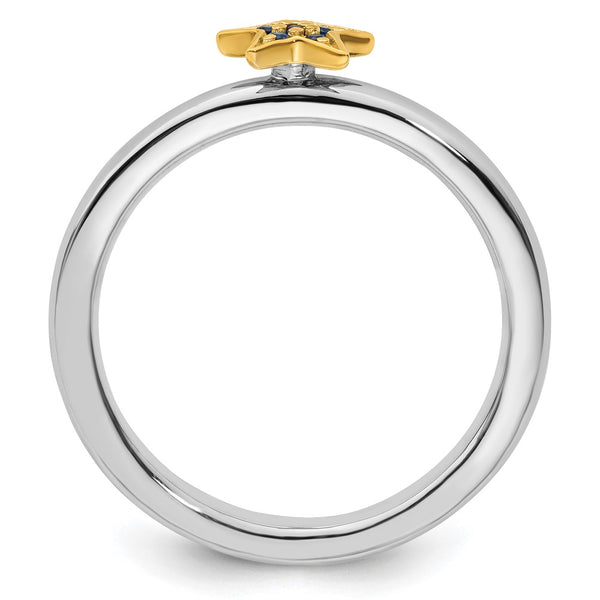 Gold-Plated Stackable Star Ring with Created Sapphire