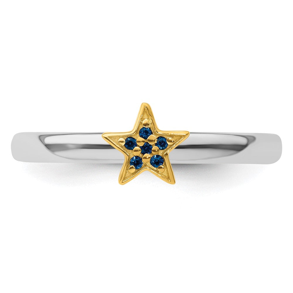 Buy Luxury Gold-Plated Stackable SS Expression Ring w/ Created Sapphire Star