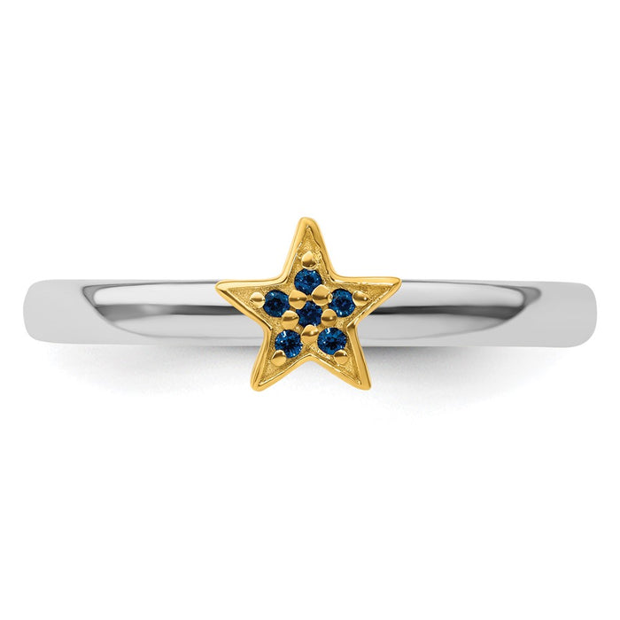 Buy Luxury Gold-Plated Stackable SS Expression Ring w/ Created Sapphire Star-4
