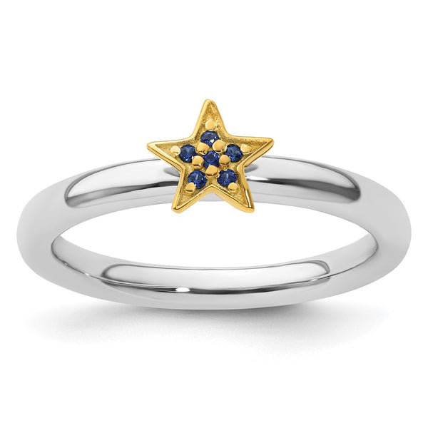 Gold-Plated Stackable Star Ring with Created Sapphire