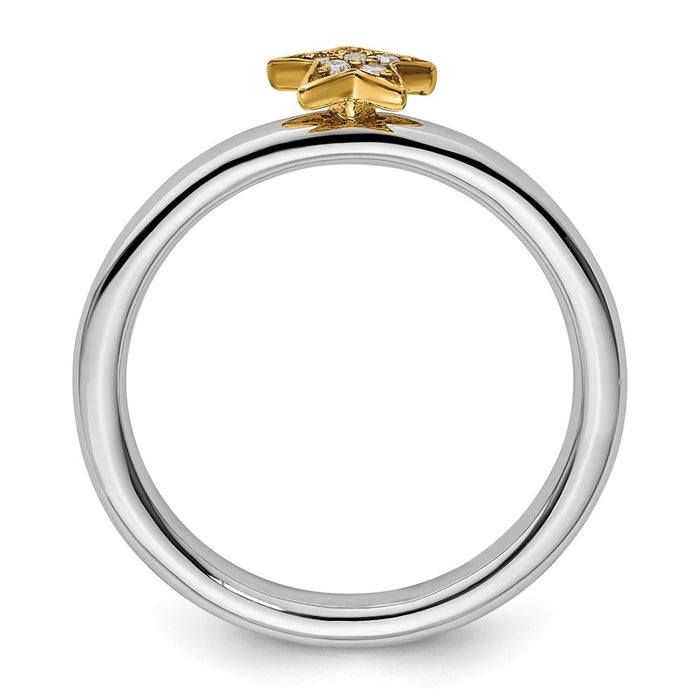 Shop Stylish Gold-Plated Sterling Silver Stackable Star Ring with Diamond Accent-2