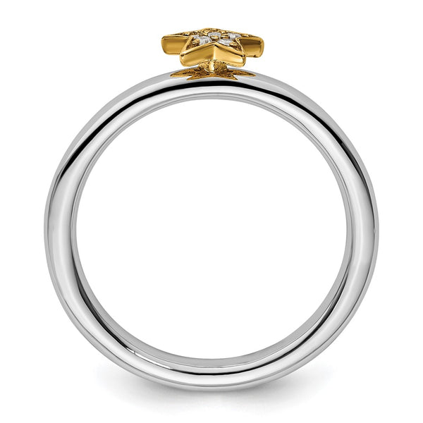 Gold-Plated Sterling Silver Stackable Star Ring with Diamond Accent