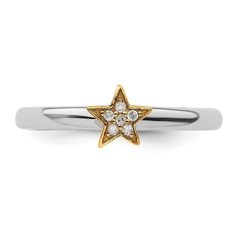 Shop Exclusive Gold-Plated Sterling Silver Stackable Star Ring with Diamond Accent - Stylish & Affordable!