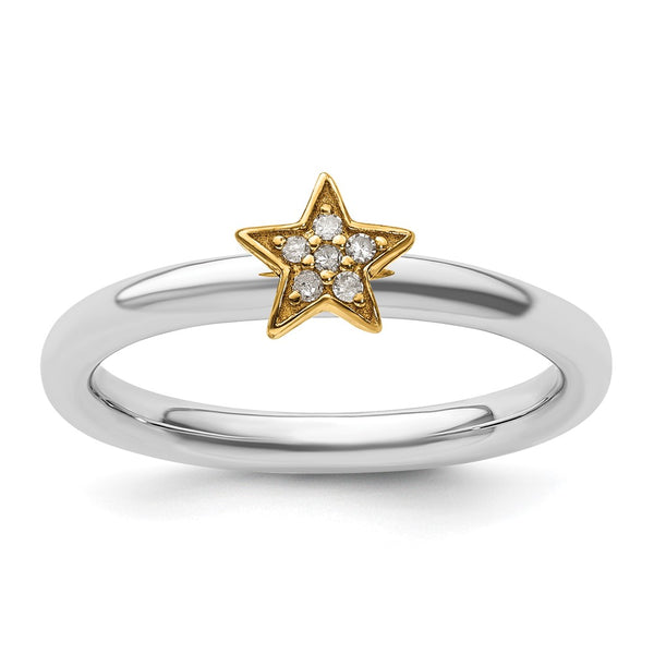 Gold-Plated Sterling Silver Stackable Star Ring with Diamond Accent