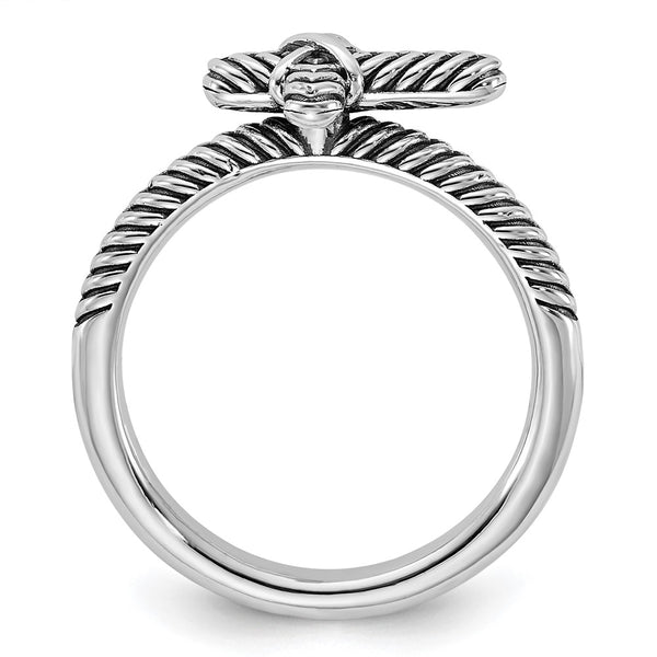 Oxidized Textured Cross Ring in Sterling Silver - Stackable
