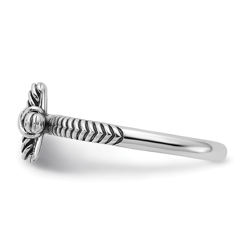 High-Quality Oxidized Textured Cross Ring in Sterling Silver - Stylish Stackable Design