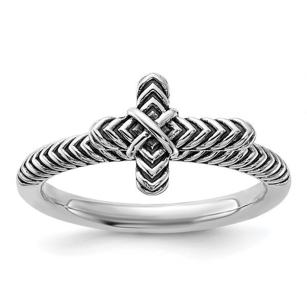 Oxidized Textured Cross Ring in Sterling Silver - Stackable