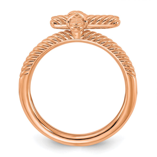 Rose Gold-Plated Textured Cross Ring - Stackable
