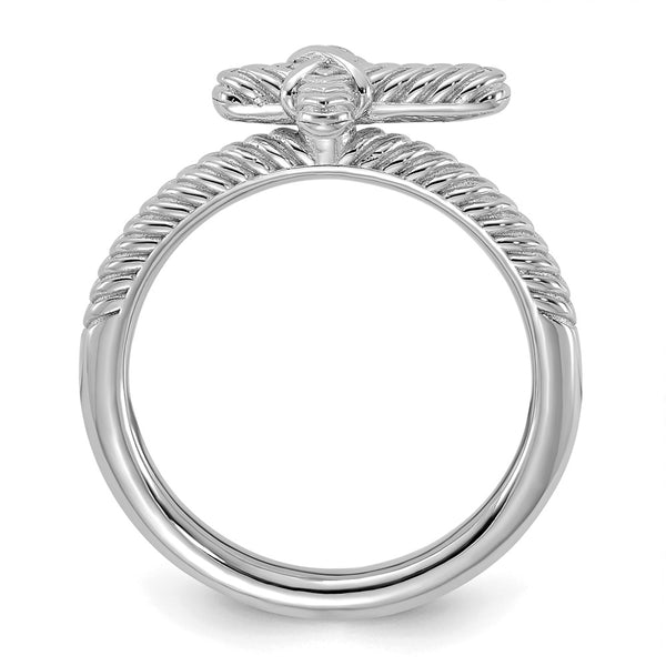 Rhodium-Plated Textured Cross Ring - Sterling Silver
