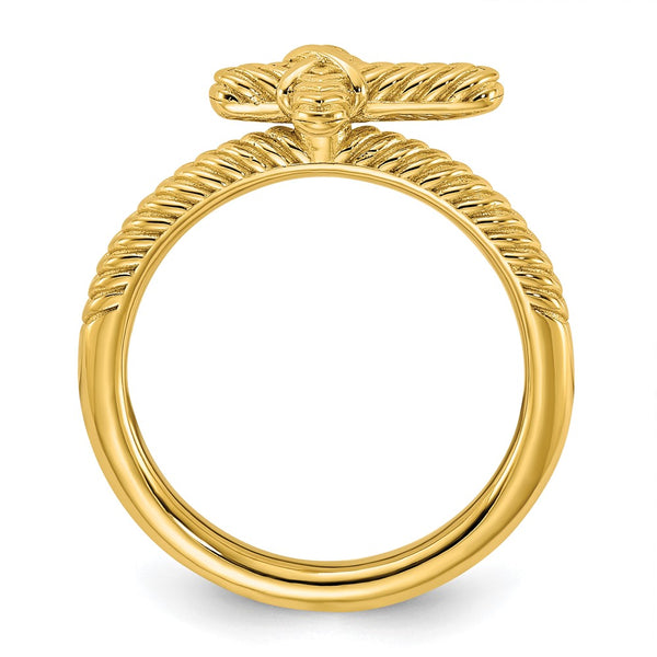 Gold-Plated Textured Cross Ring - Sterling Silver Stackable