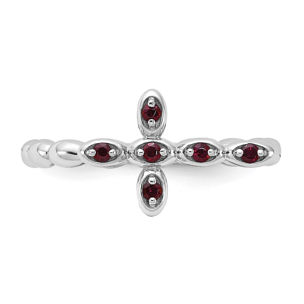 Buy Exclusive Rhodium-Plated Garnet Cross Ring in Sterling Silver - Stylish Stackable Design