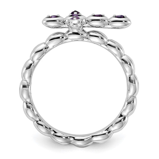 High-Quality Rhodium-Plated Amethyst Cross Ring - Affordable Sterling Silver Style