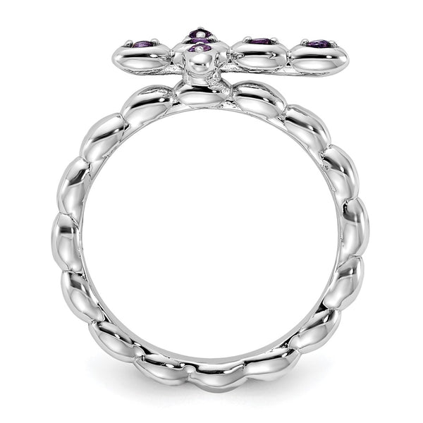 Rhodium-Plated Amethyst Cross Ring in Sterling Silver - 14K