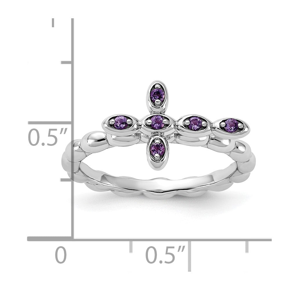 Buy Stylish Rhodium-Plated Amethyst Cross Ring in Sterling Silver - 14K Value