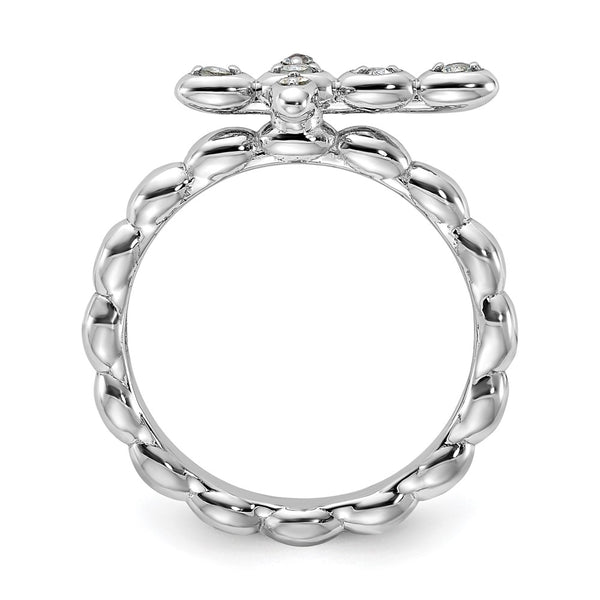 Rhodium-Plated Aquamarine Cross Ring - Sterling Silver Stackable