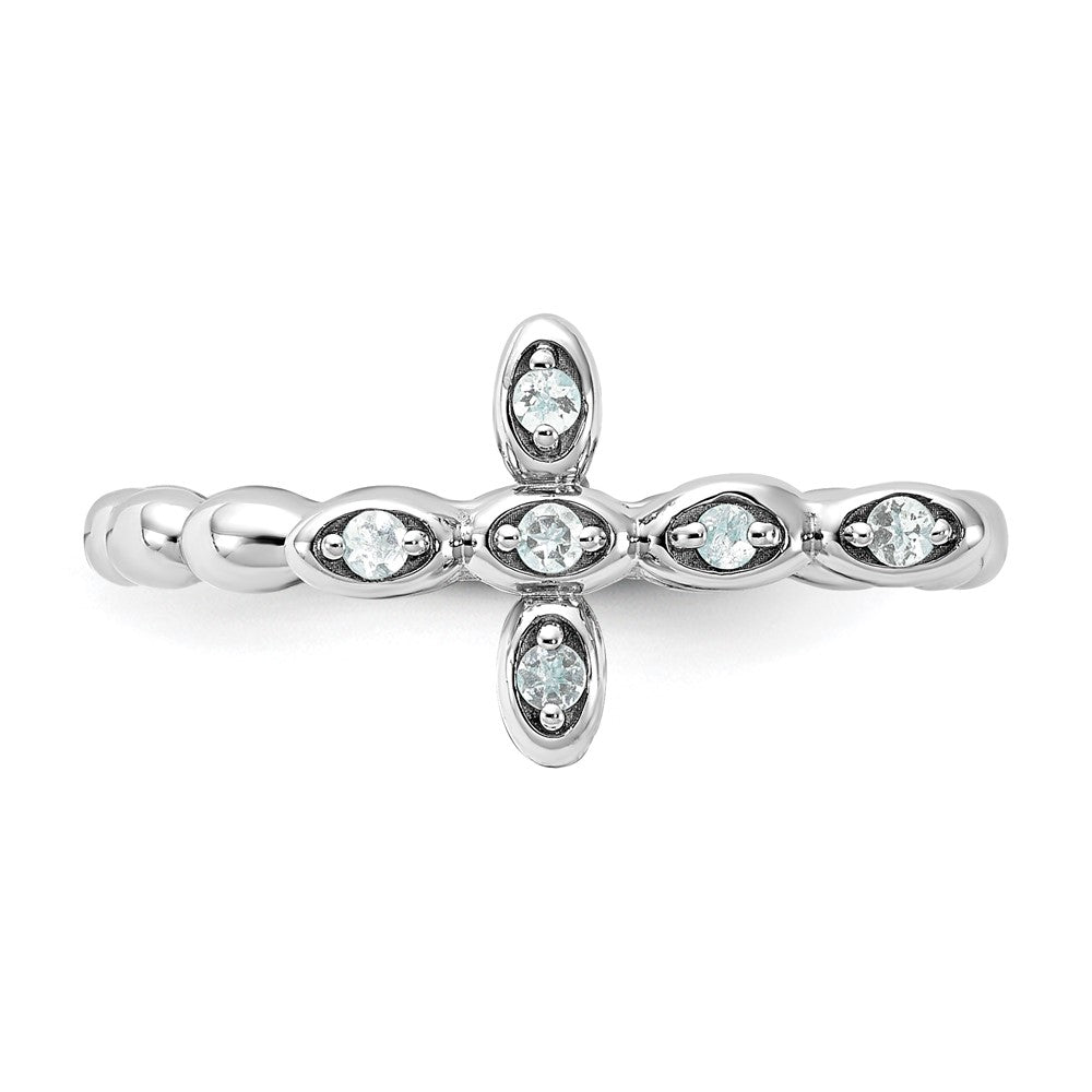 Exclusive Rhodium-Plated Aquamarine Cross Ring in Sterling Silver - Stylish Stackable Expressions