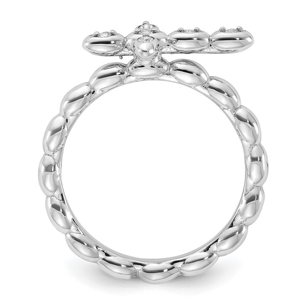 Rhodium-Plated Sterling Silver Stackable Cross Ring with White Topaz - Style GR1-1018966