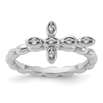 Shop Stylish Rhodium-Plated Sterling Silver Stackable Cross Ring with White Topaz