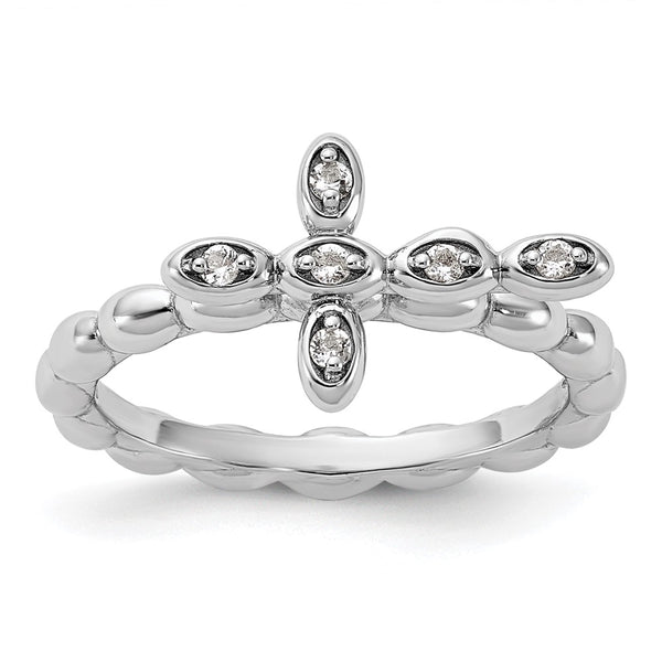 Rhodium-Plated Sterling Silver Stackable Cross Ring with White Topaz - Style GR1-1018966