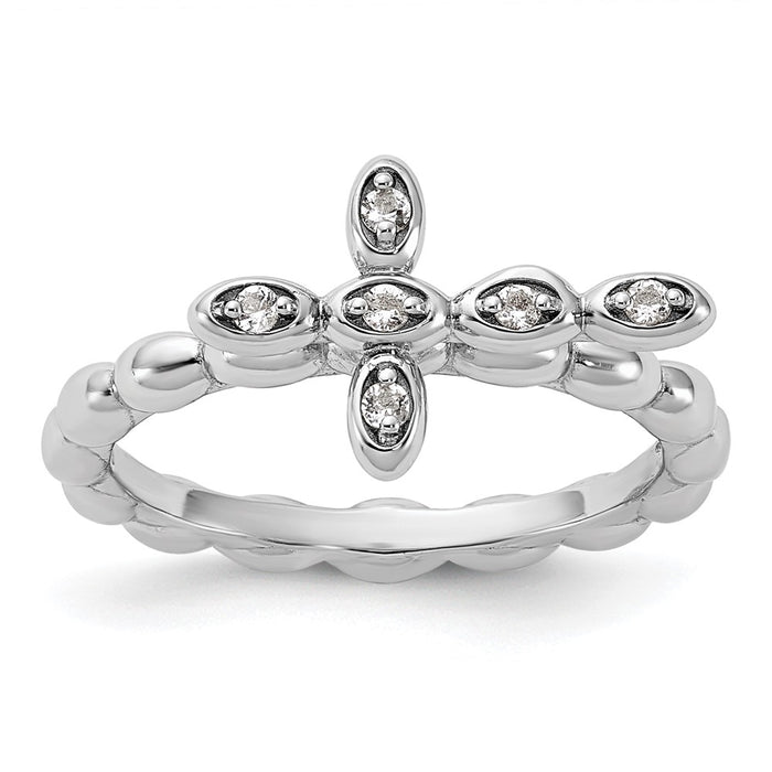 Shop Stylish Rhodium-Plated Sterling Silver Stackable Cross Ring with White Topaz-1