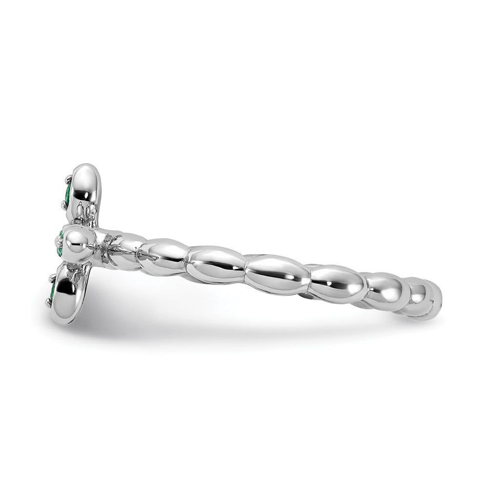 Shop Stylish Rhodium-Plated Sterling Silver Emerald Cross Ring - 14K Luxury!