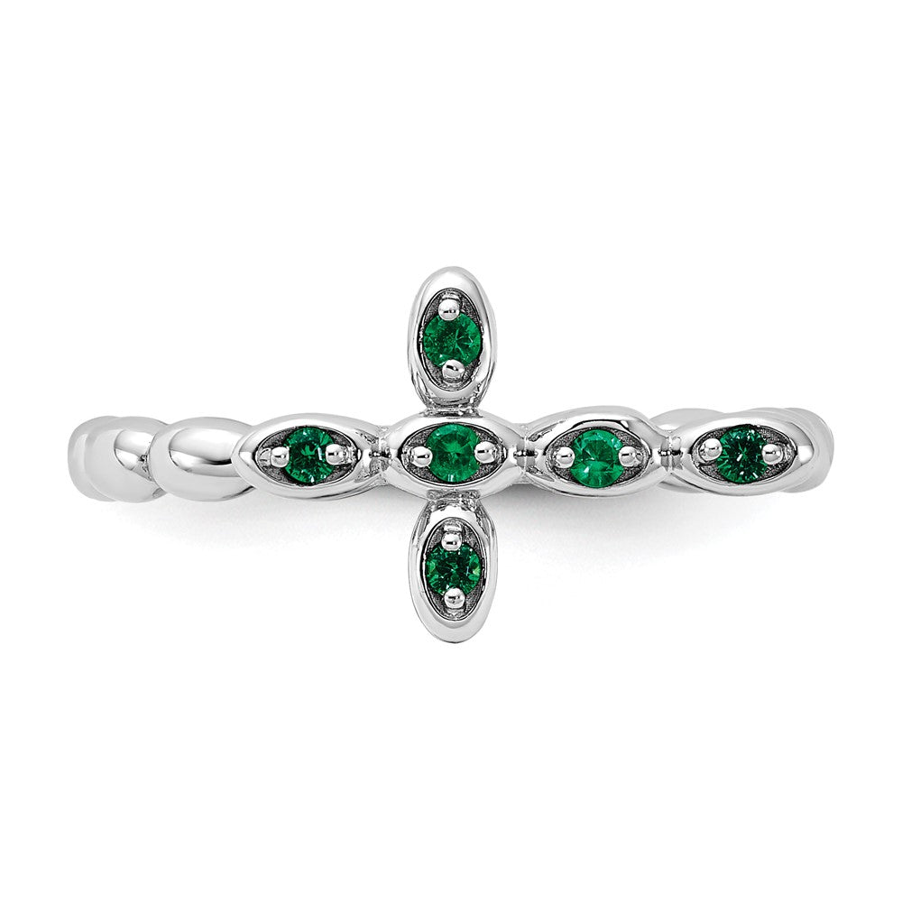 Shop Stylish Rhodium-Plated Sterling Silver Emerald Cross Ring - 14K Luxury!