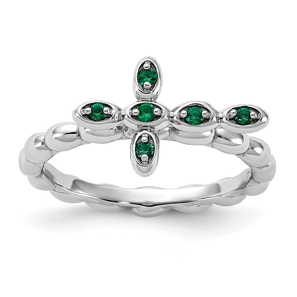 Shop Stylish Rhodium-Plated Sterling Silver Emerald Cross Ring - 14K Luxury!