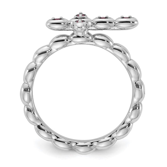 High-Quality Rhodium-Plated Rhodolite Cross Ring - Stylish Sterling Silver Design