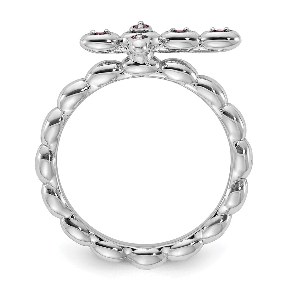 Exclusive Rhodium-Plated Rhodolite Cross Ring - Stylish Sterling Silver Design