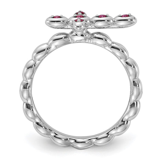 Buy Stylish Rhodium-Plated Sterling Silver Stackable Ruby Cross Ring
