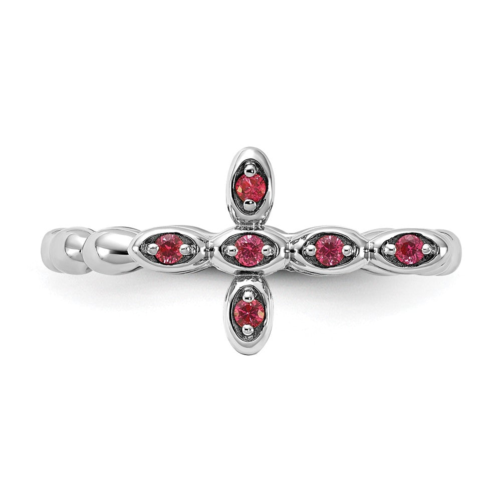 Buy Stylish Rhodium-Plated Sterling Silver Stackable Ruby Cross Ring