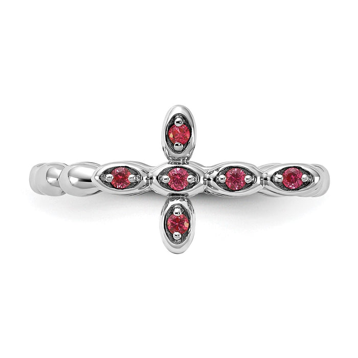 Buy Stylish Rhodium-Plated Sterling Silver Stackable Ruby Cross Ring-4