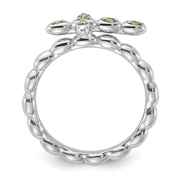 Rhodium-Plated Peridot Cross Ring - Sterling Silver