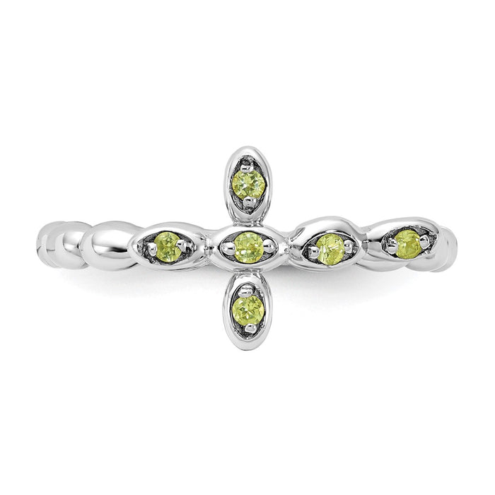 Buy Stylish Rhodium-Plated Peridot Cross Ring - 14K Silver Stackable Design-4