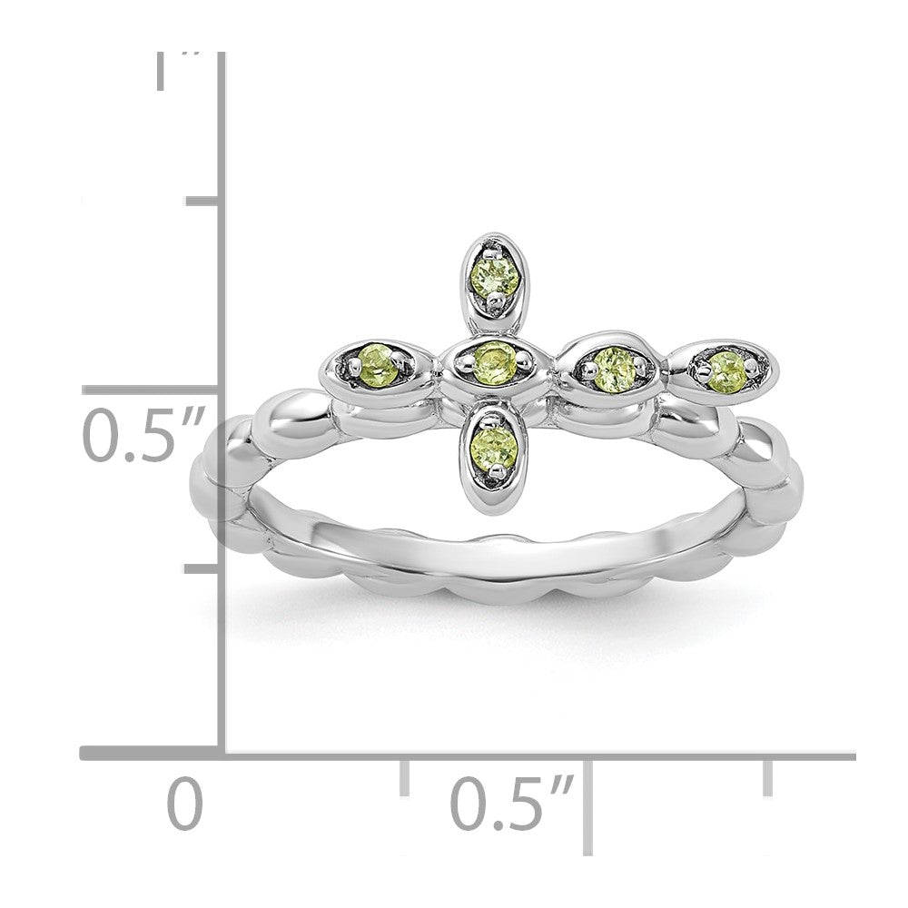Buy Exclusive Rhodium-Plated Sterling Silver Stackable Peridot Cross Ring
