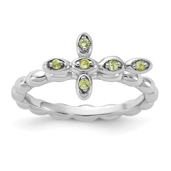 Rhodium-Plated Peridot Cross Ring - Sterling Silver