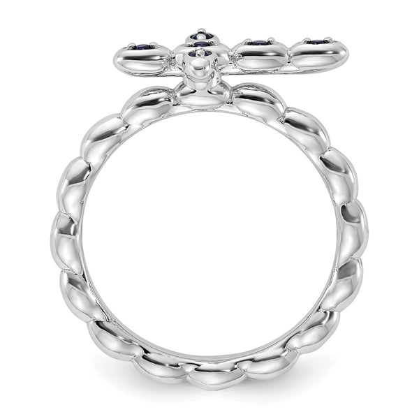 Rhodium-Plated Sterling Silver Stackable Cross Ring with Sapphire Accents