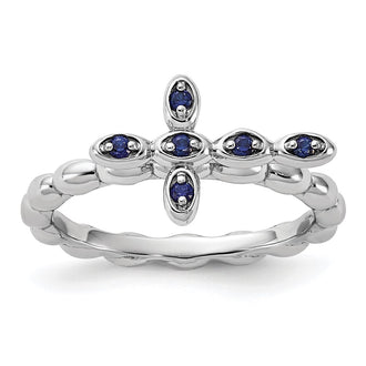 Buy Exclusive Rhodium-Plated Sterling Silver Cross Ring with Created Sapphire